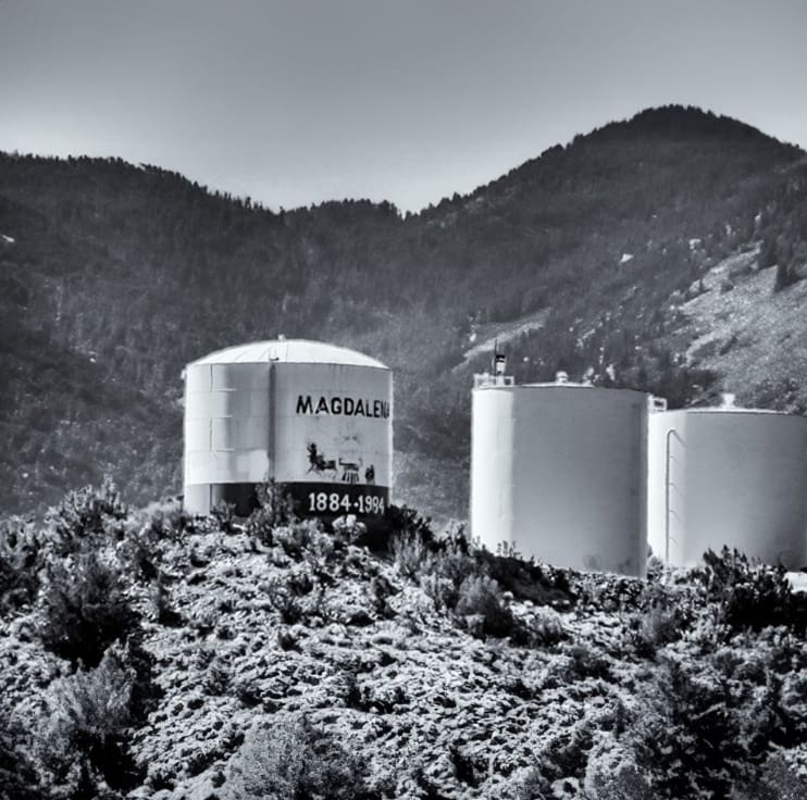 A black and white photo of three tanks in the desert.